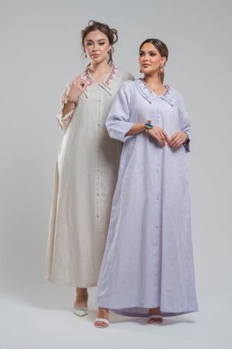 ثوب تطريز ياقة بيج