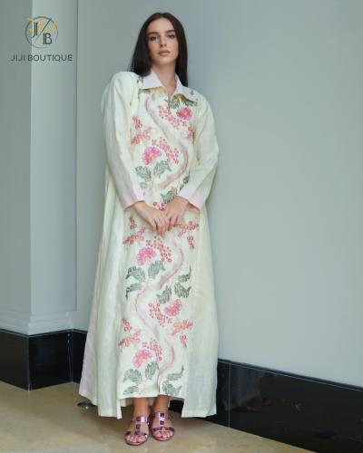 فستان  العيد مطرز -أصفر