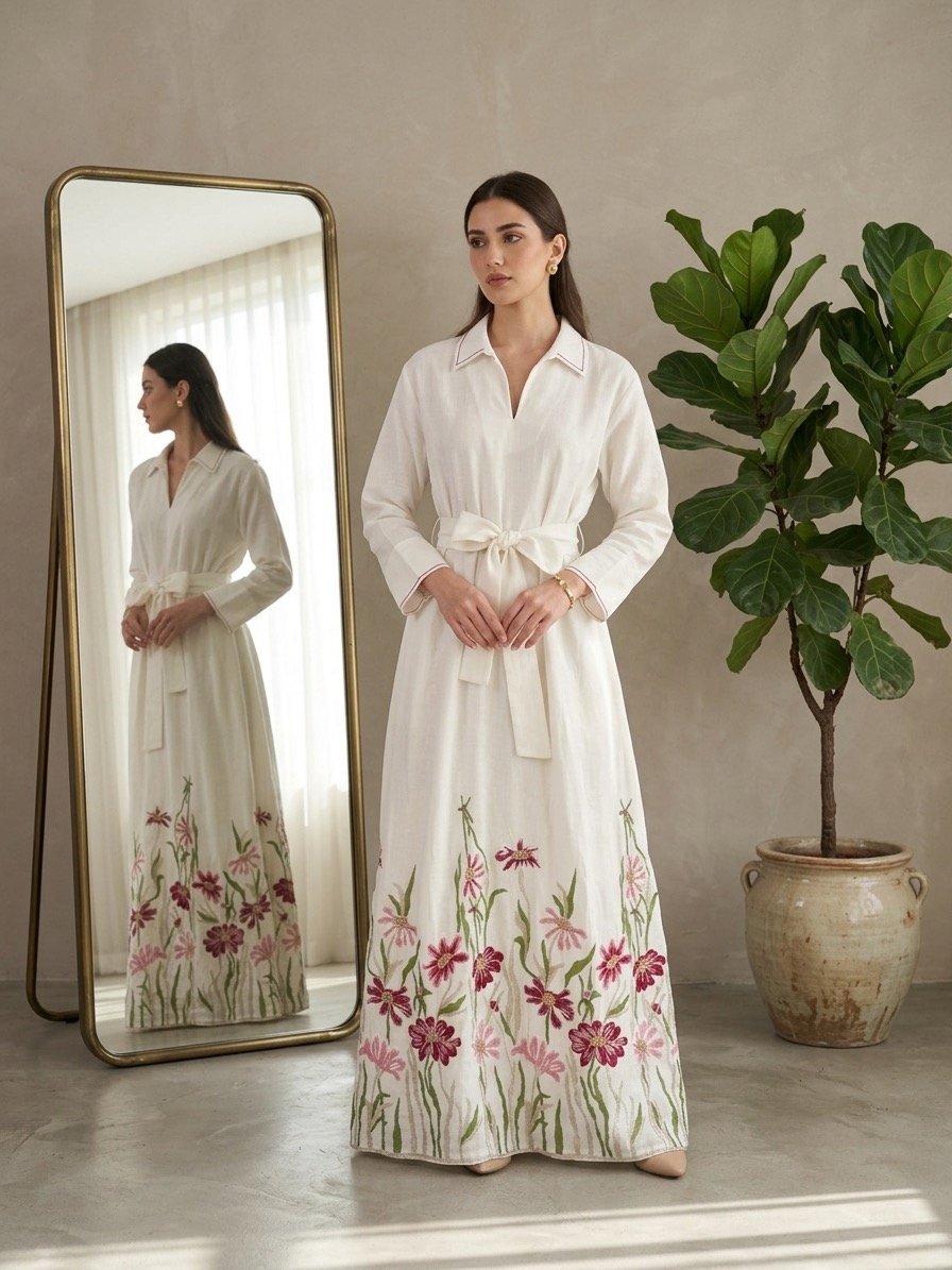 ثوب لينن مطرز