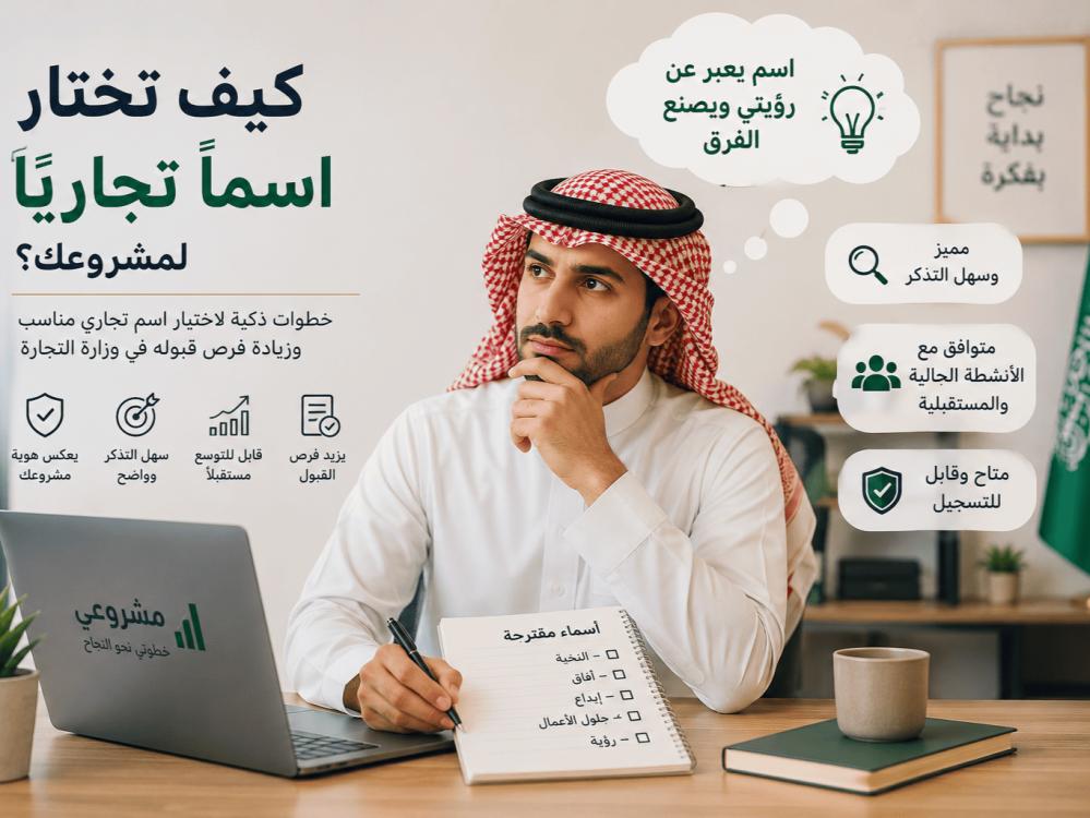 رائد أعمال سعودي يبحث عن اسم تجاري مميز ويستعد لتقديم طلب حجز اسم تجار