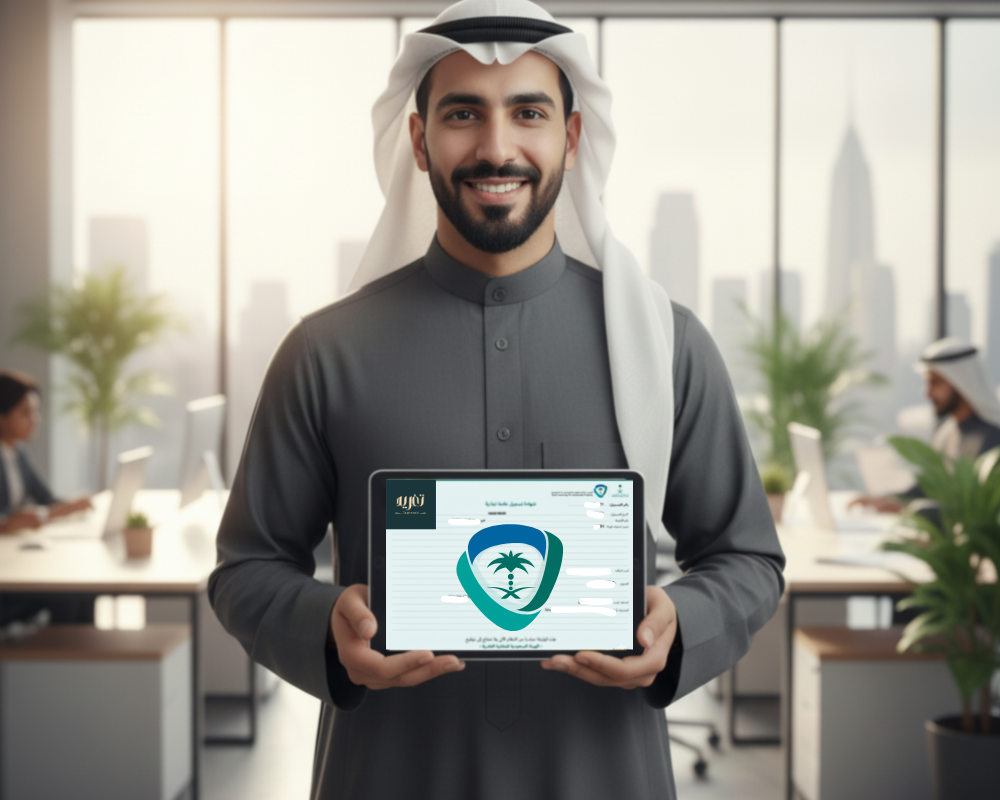 "صورة تعبر عن الإنجاز والنجاح، تظهر رائد أعمال سعودي سعيدًا بعد حصوله