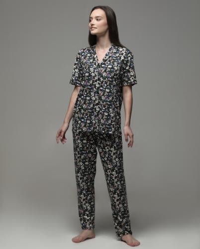 BLACK FLORAL SHORT SLEEVE PJS