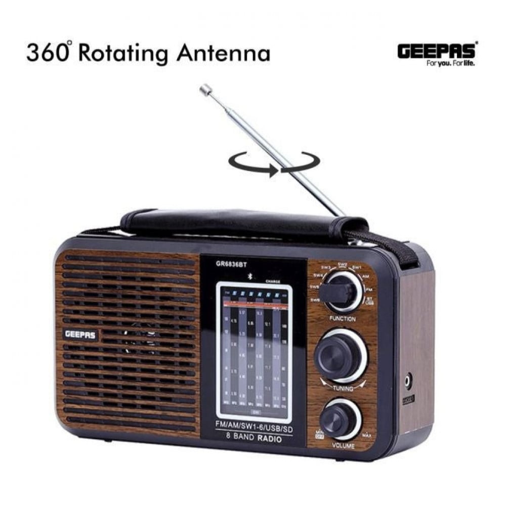 راديو FM محمول وقابل للشحن GR6836BT بني/أسود