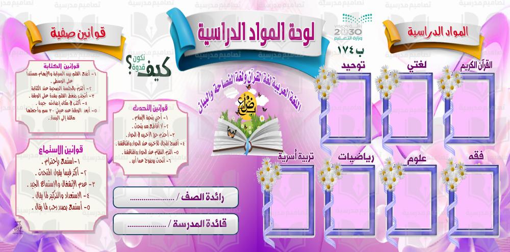 لوحة المواد الدراسية
