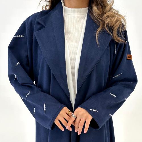 شامواه كحلي مع أكمام مطرزة