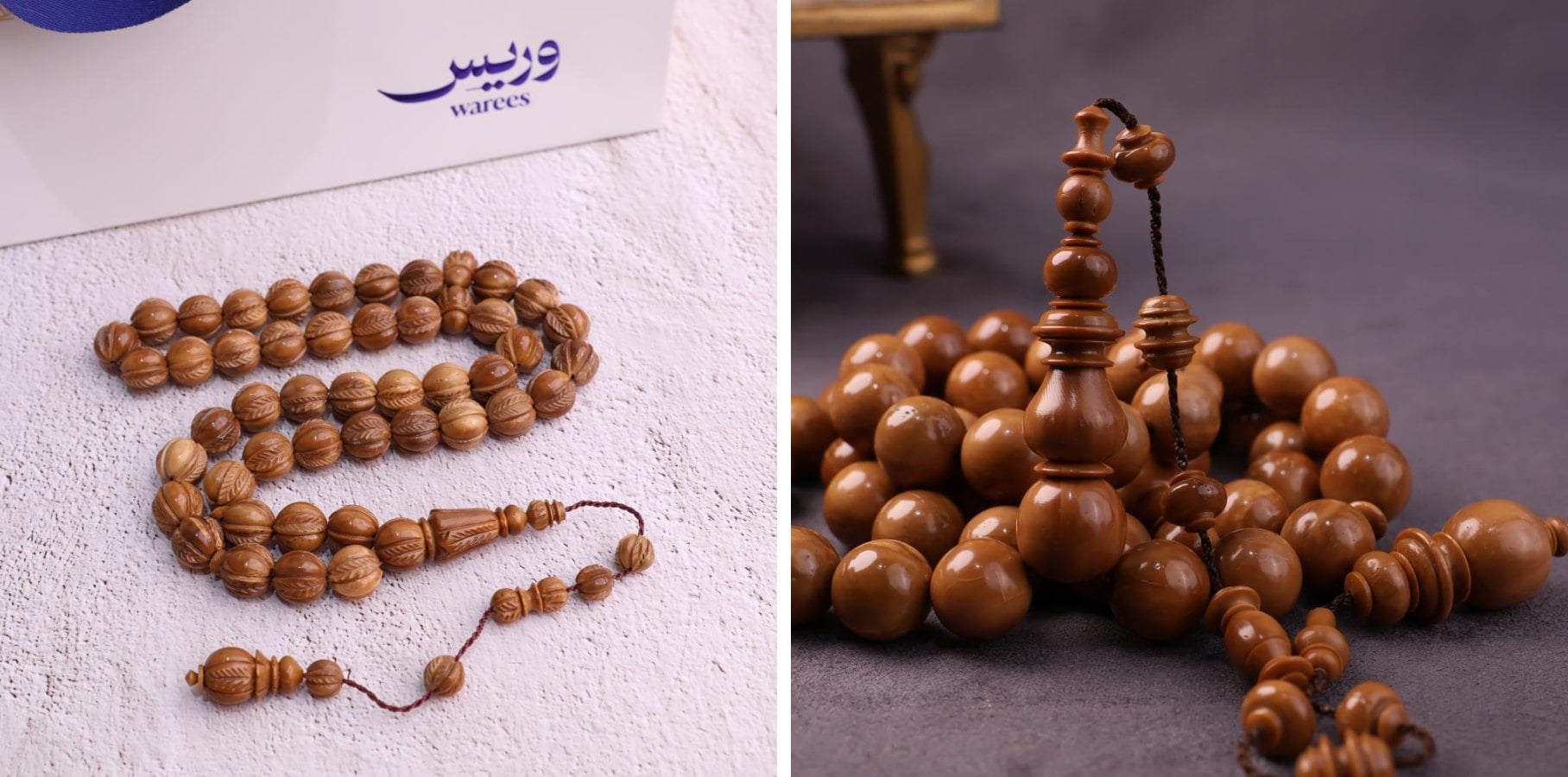 سبحة كوك طبيعي بخرز دائري وأخرى بتمليكة حزوز