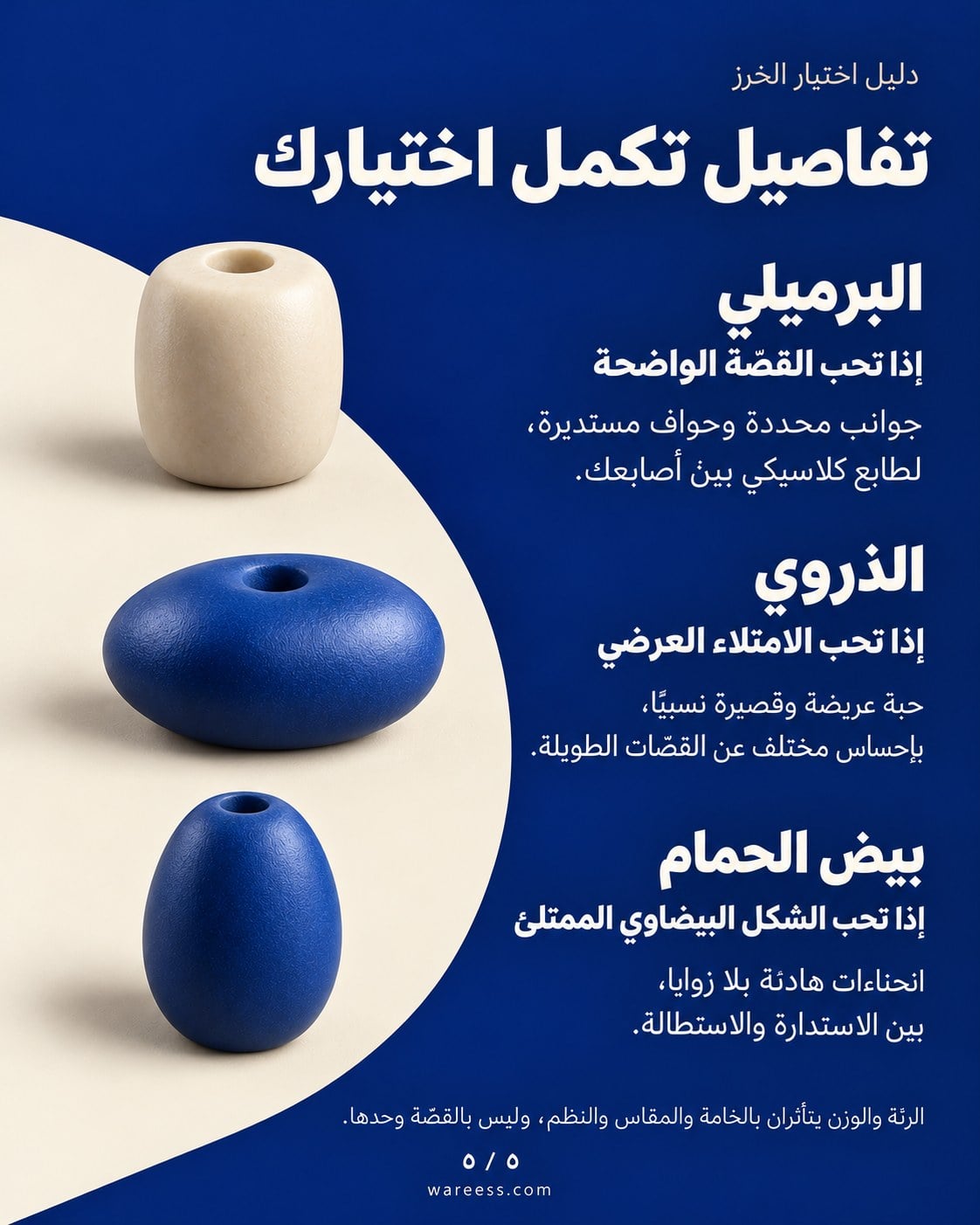 قصات السبح: الخرز البرميلي والذروي وبيض الحمام