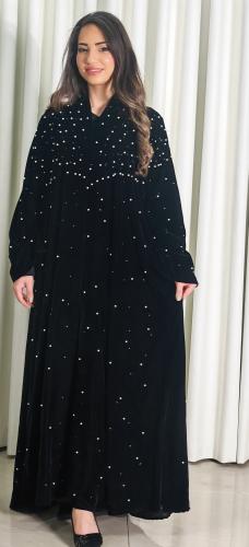 عباية مخمل كوري نص كلوش لولو وكرستال منثور