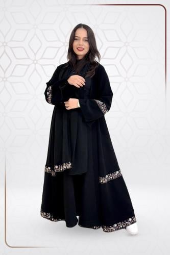 عباية دبل كلوش قماش سراميك مع كلفه تطريز يدوي