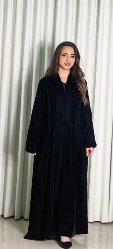 عباية مخمل كوري نص كلوش لولو وكرستال منثور