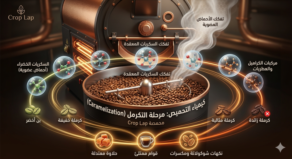 كيمياء التحميص: ماذا يحدث لحبة البن داخل المحمصة في مرحلة "التكرمل"؟