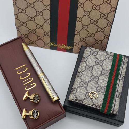 طقم قلم وكبك ومحفظة جوتشي