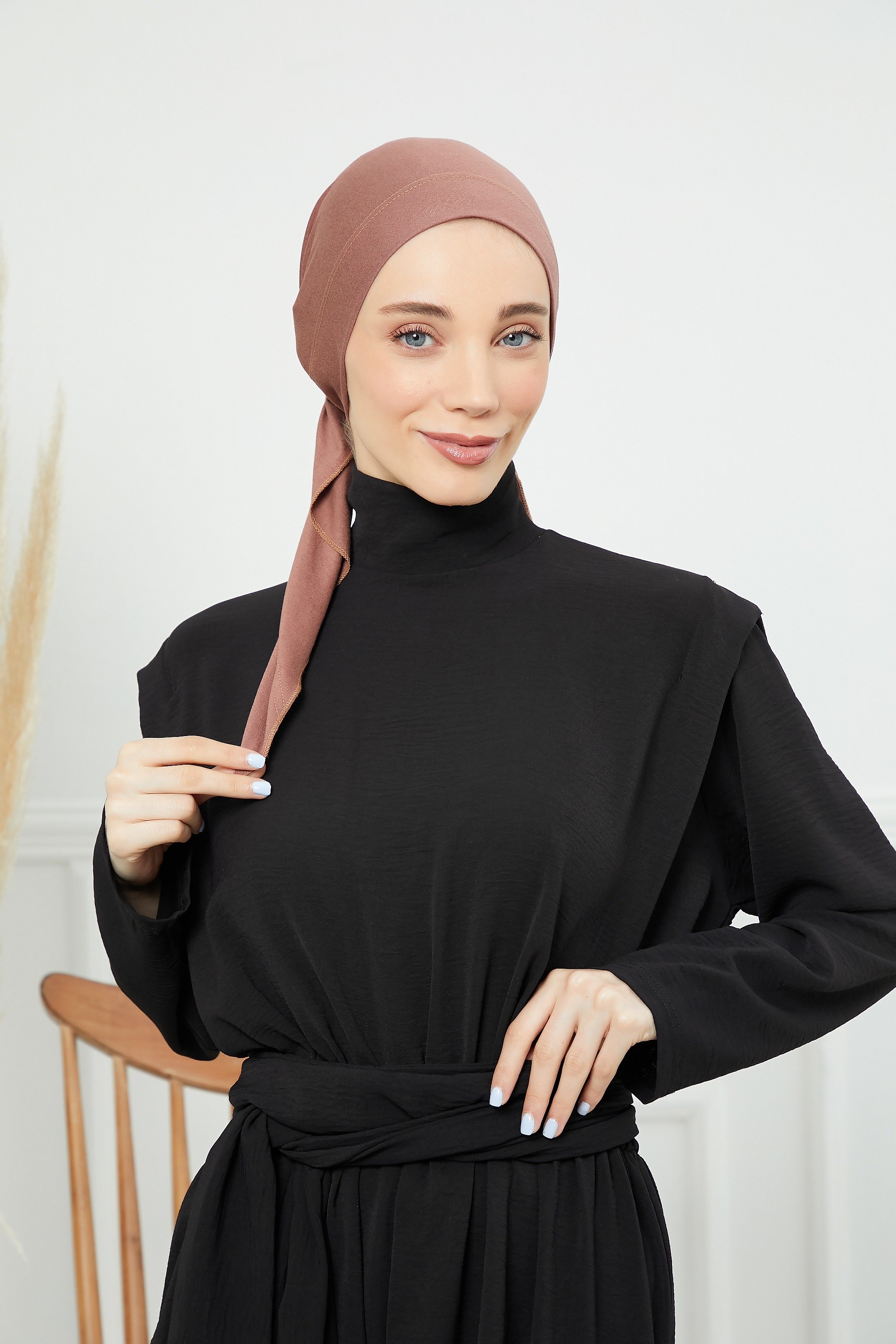 Cotton Turban- back tie | red brown