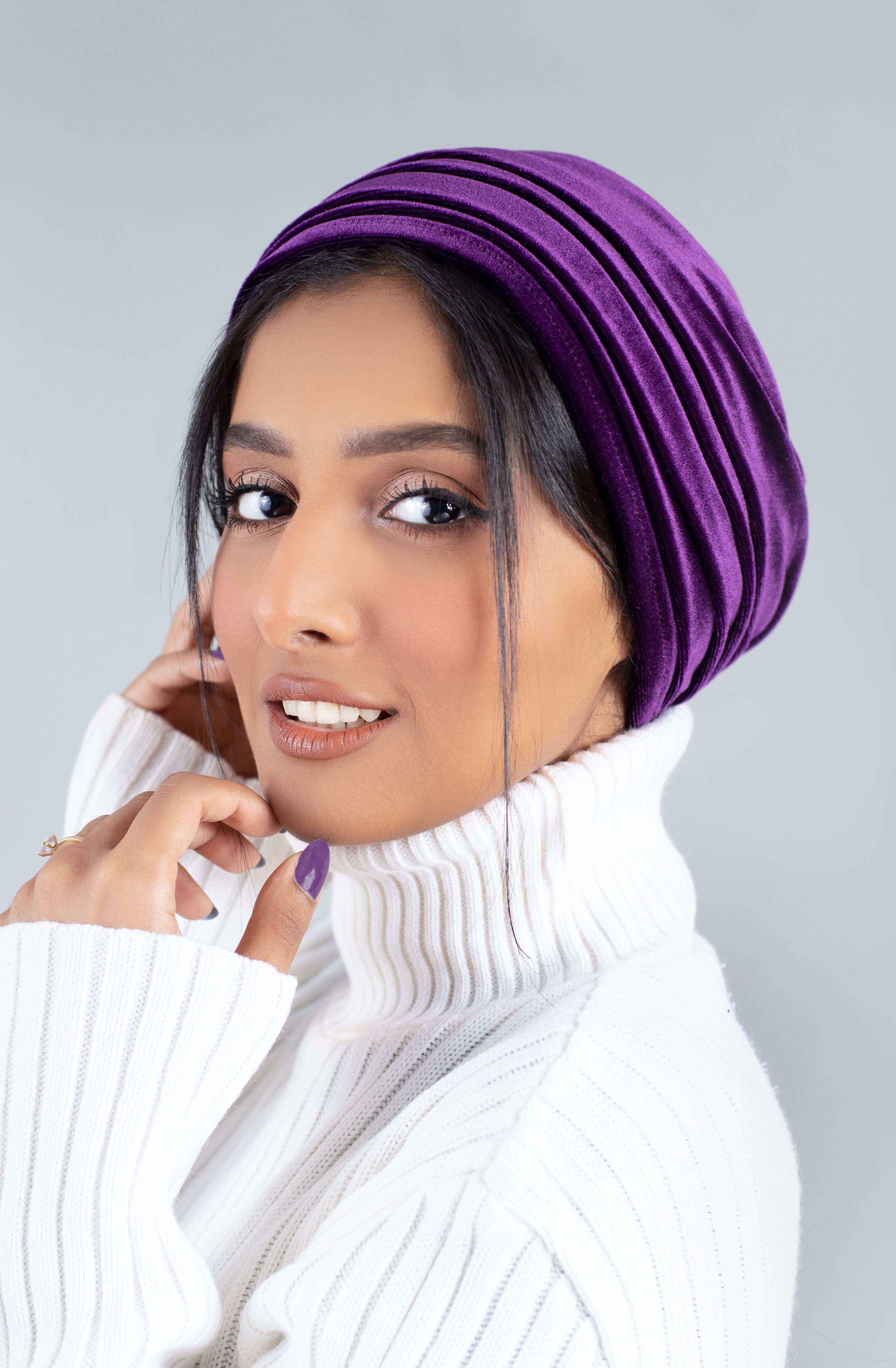 2piece velvet Turban- purple (sticker)