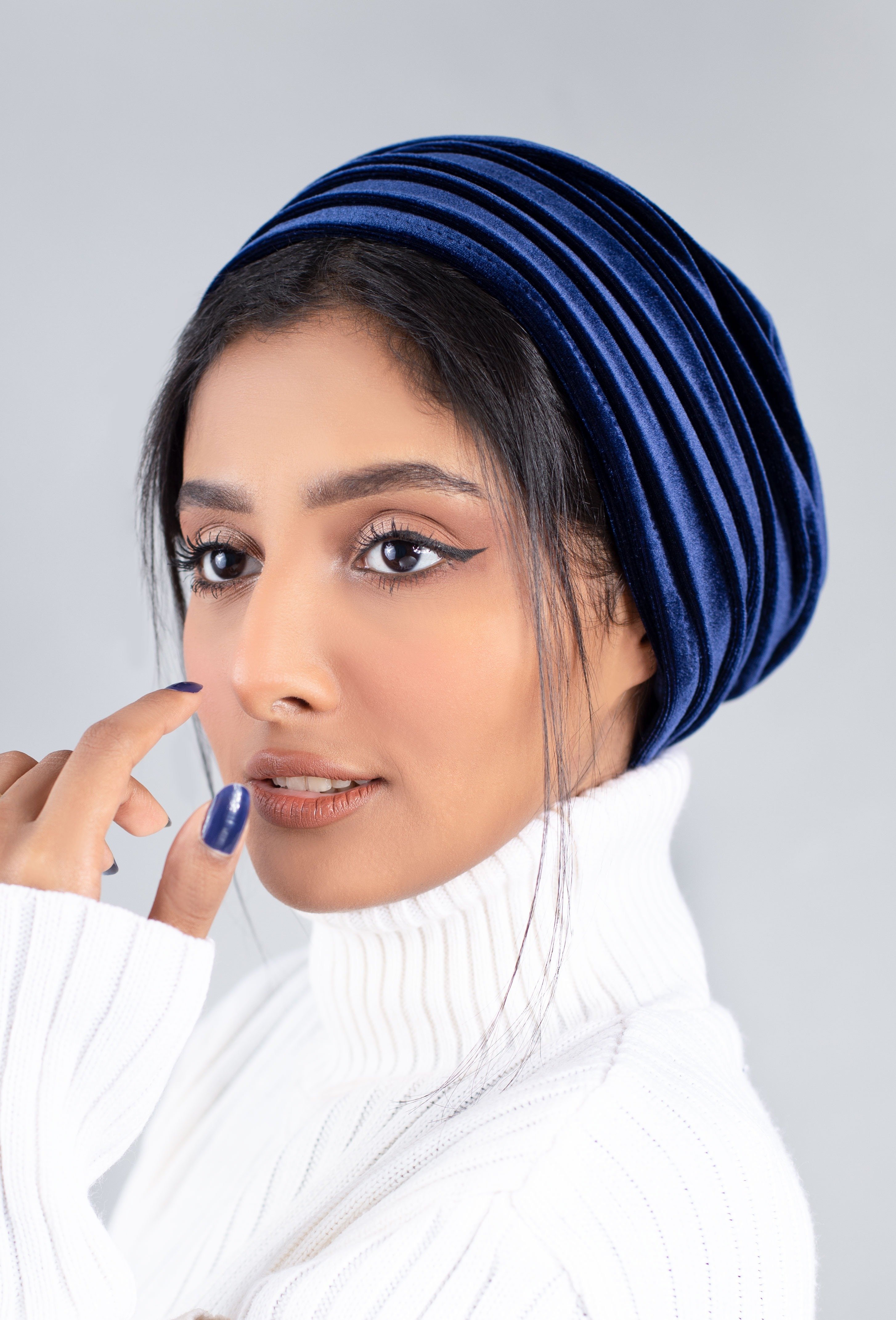 2piece velvet Turban- Navy (sticker)