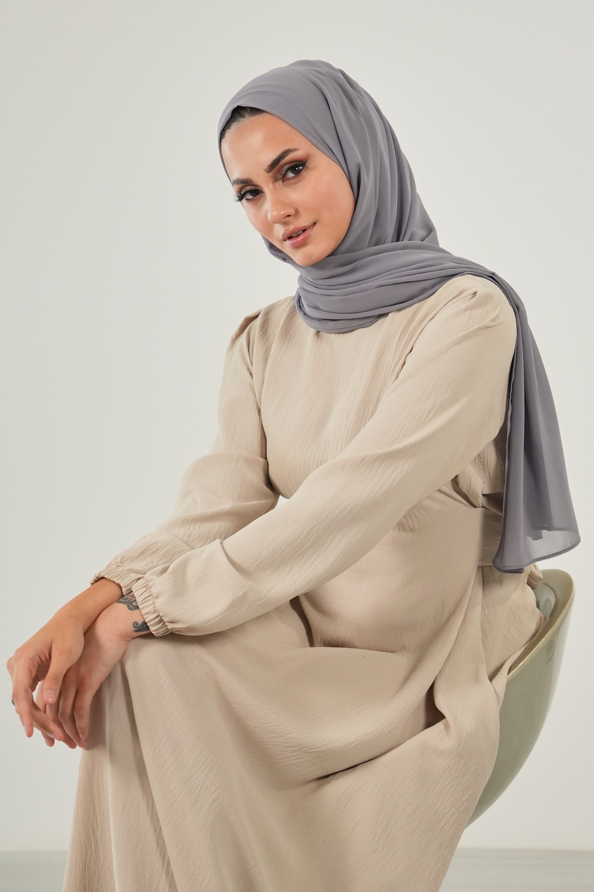 Chiffon Hijab with underscarf- Grey