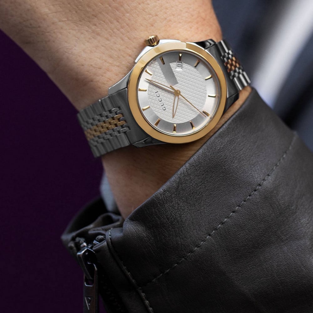 Gucci Men's G-Timeless Two Tone Date Bracelet Strap Watch, Silver 