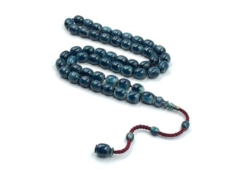 سبحة مقشورة من خرز عكروكي ازرق صب قديم خراطة اسماعيل باشا