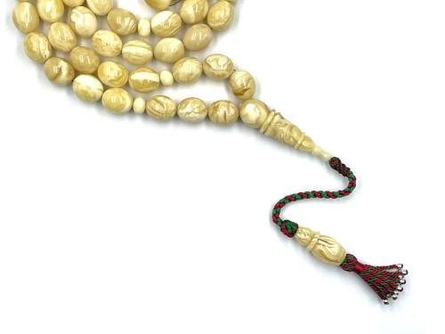 سبحة كهرمان فرز سوبر بيض حمام مبرقع بياض amber rosary