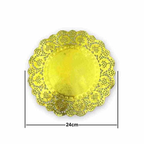 ورق دانتيل دائري ذهبي مقاس 24cm