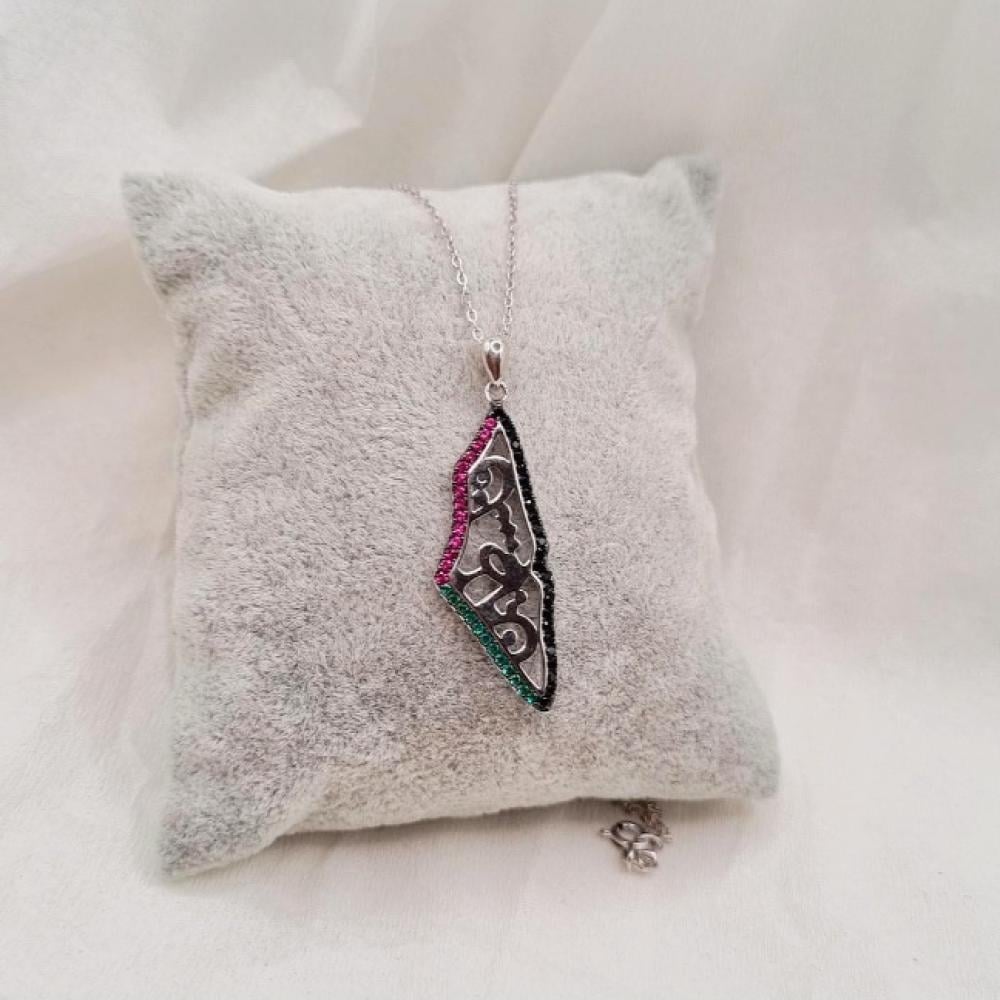Pure silver Palestine map necklace