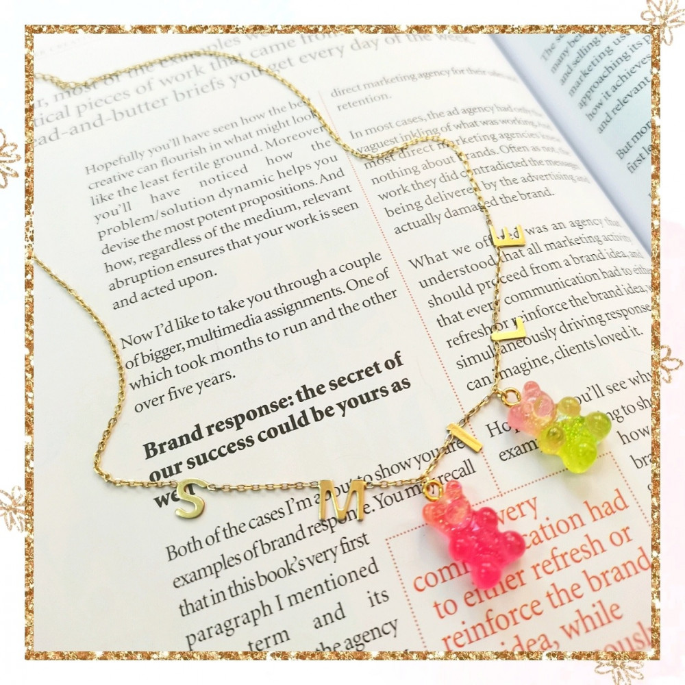 Pure silver gold plated SMILE necklace with double gummy