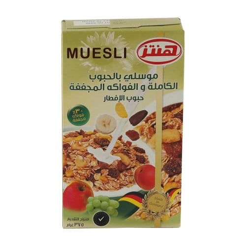 موسلي بالحبوب الكاملة والفواكة المجففة هنتز 375 غرام