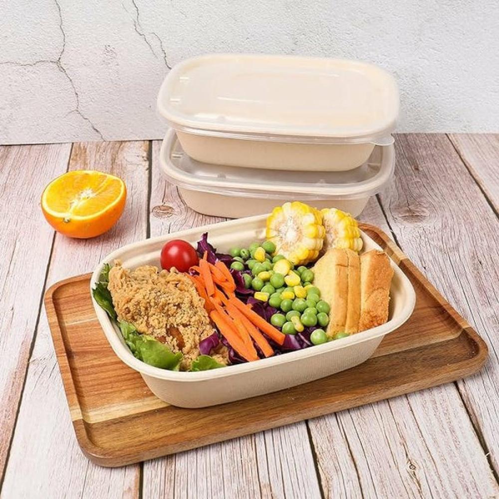 علب بيضاوية مصنوعة من قصب السكر الحجم:850 مل التعبئة: 300 في الكرتون مع الغطاء