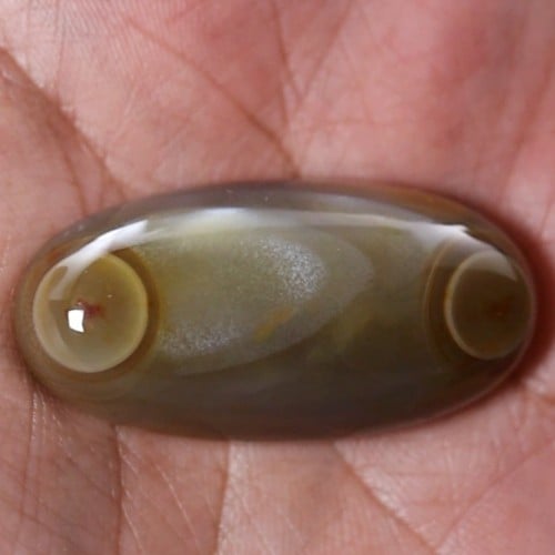 حجر عقيق سليماني هندي طبيعي أصلي  أخضر عينين حجم جامبو