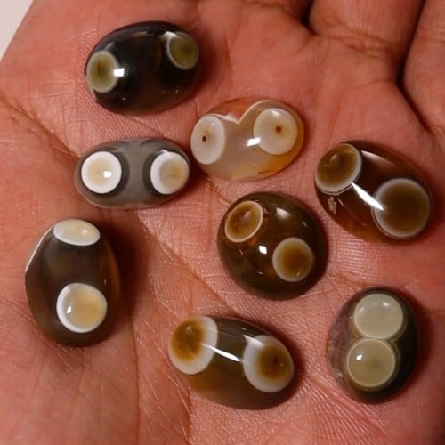 أحجار عقيق سليماني هندي الطبيعي الأصلي عينين من النوادر