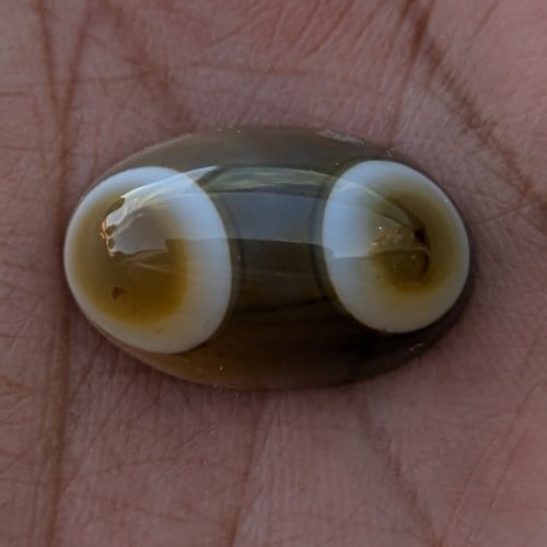 حجر عقيق سليماني هندي أصلي طبيعي عينين من النوادر