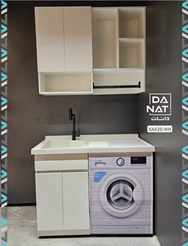 طقم مغسلة ملابس يدوي مع دواليب سفلية وعلوية ١٢٠ سم