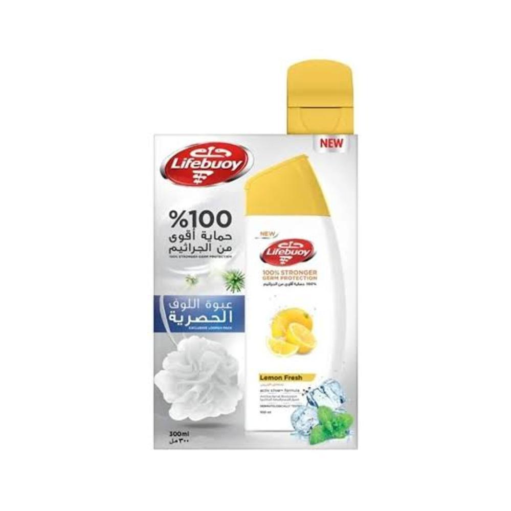 لايفبوي سائل استحمام  انتعاش الليمون 300 مل  + ليفة
