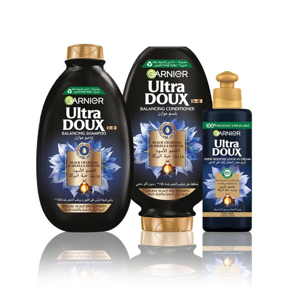 غارنيية الترادوكس شامبو للتنقية واللمعان الفحم الاسود وزيت حبة البركة 600 مل