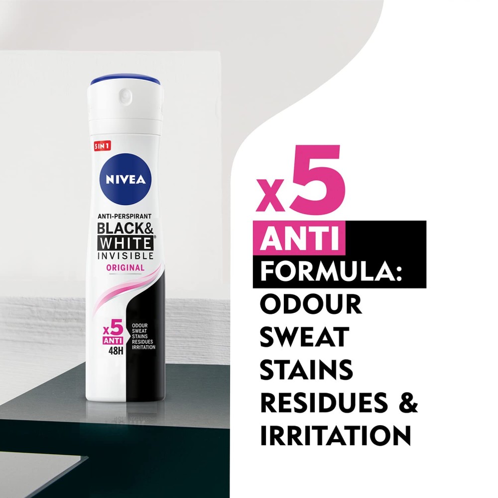 نيفيا مزيل عرق بخاخ للنساء انفيزبل بلاك اند وايت اوريجنال 150 مل