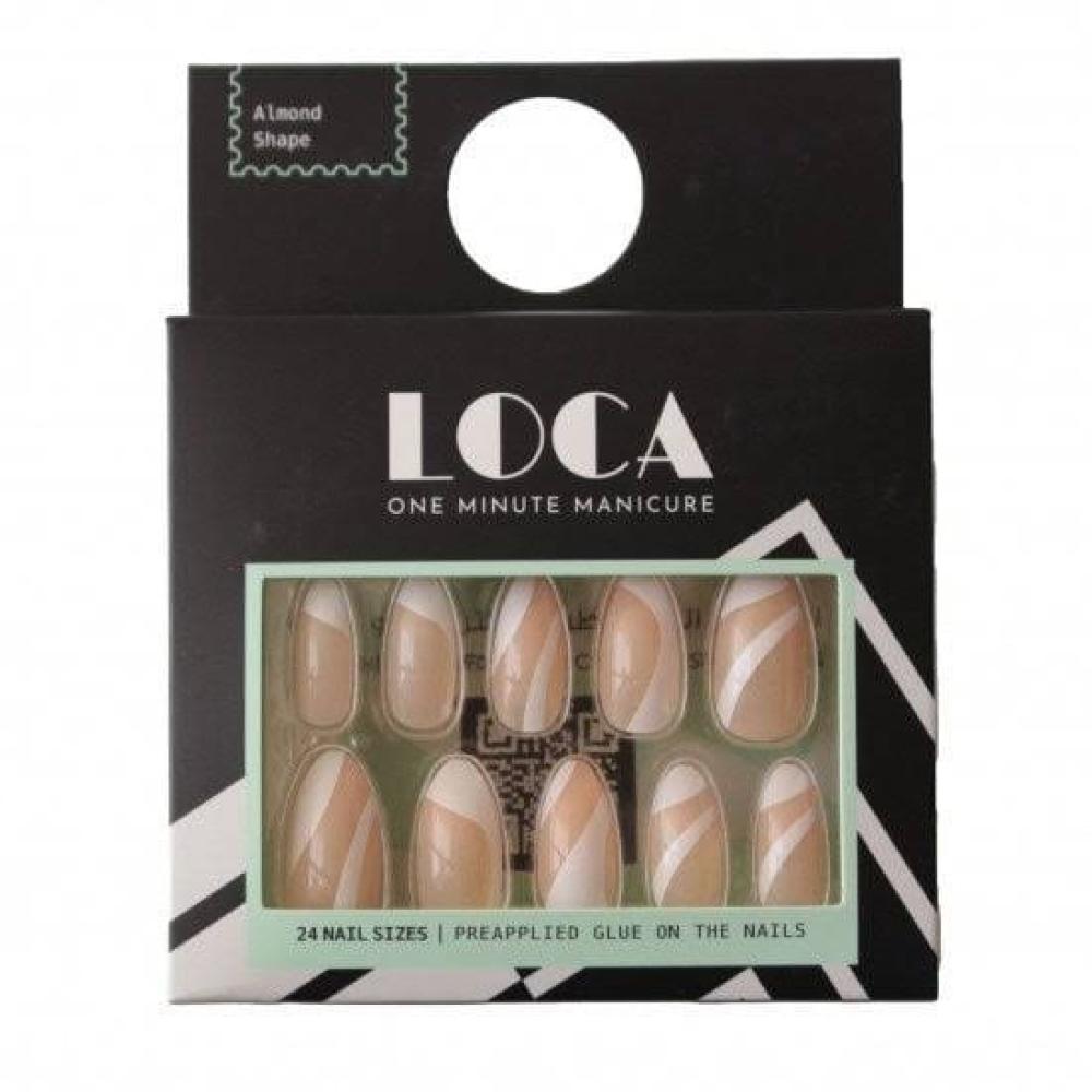 لوكا اظافر صناعية لصق ذاتي لون بيج مع ابيض لوزي 25#