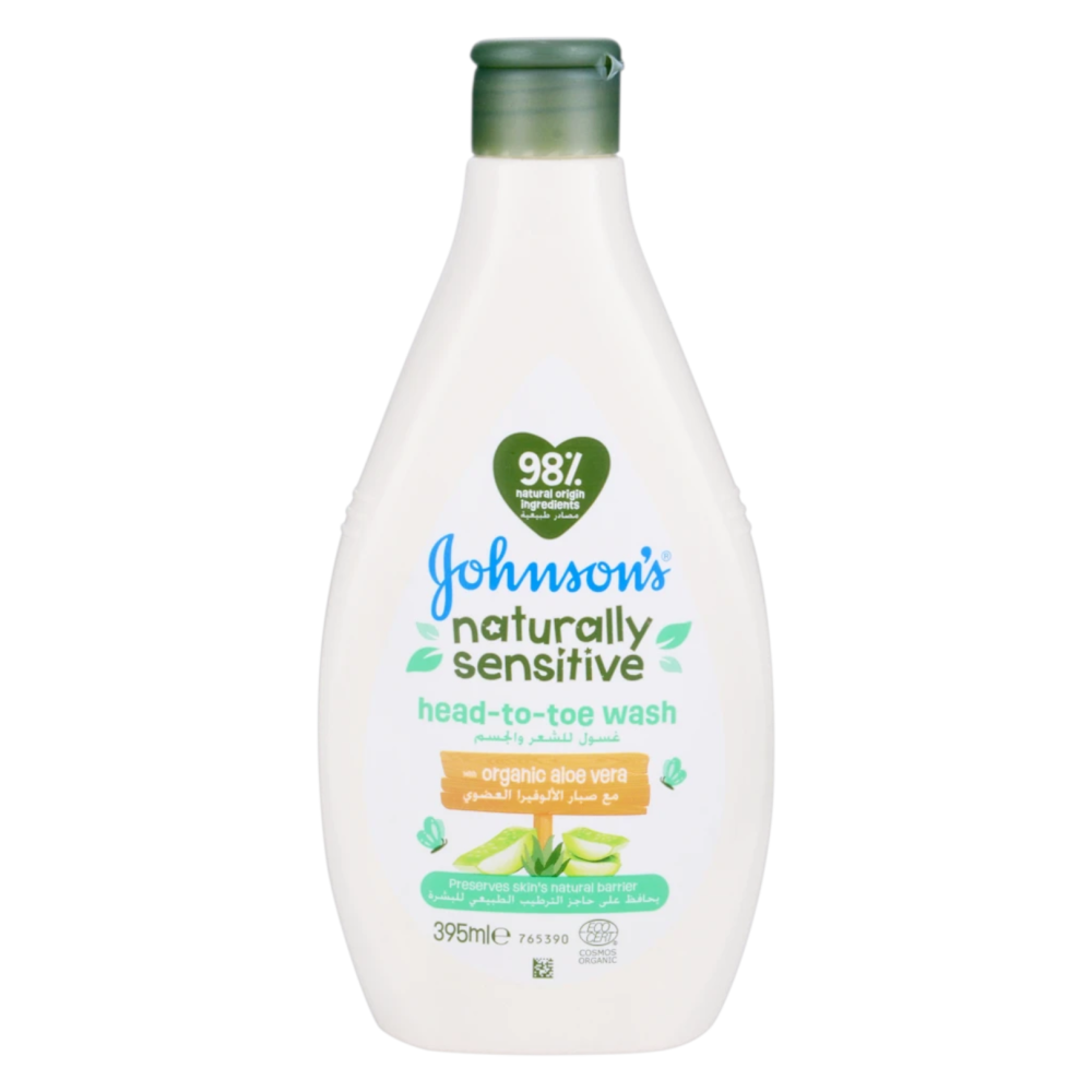 جونسون غسول طبيعي وحساس للشعر والجسم بالالوفيرا 395 مل