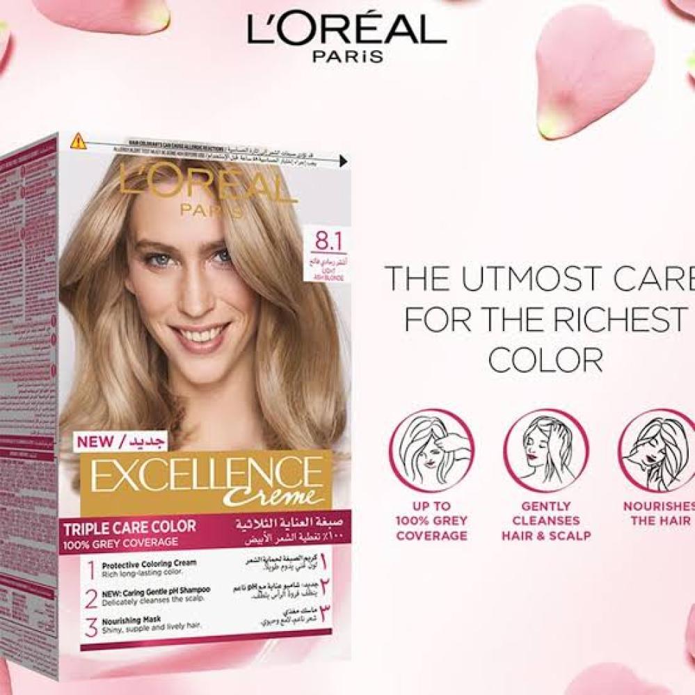 لوريال اكسلانس صبغة الشعر  اشقر رمادى فاتح 8.1
