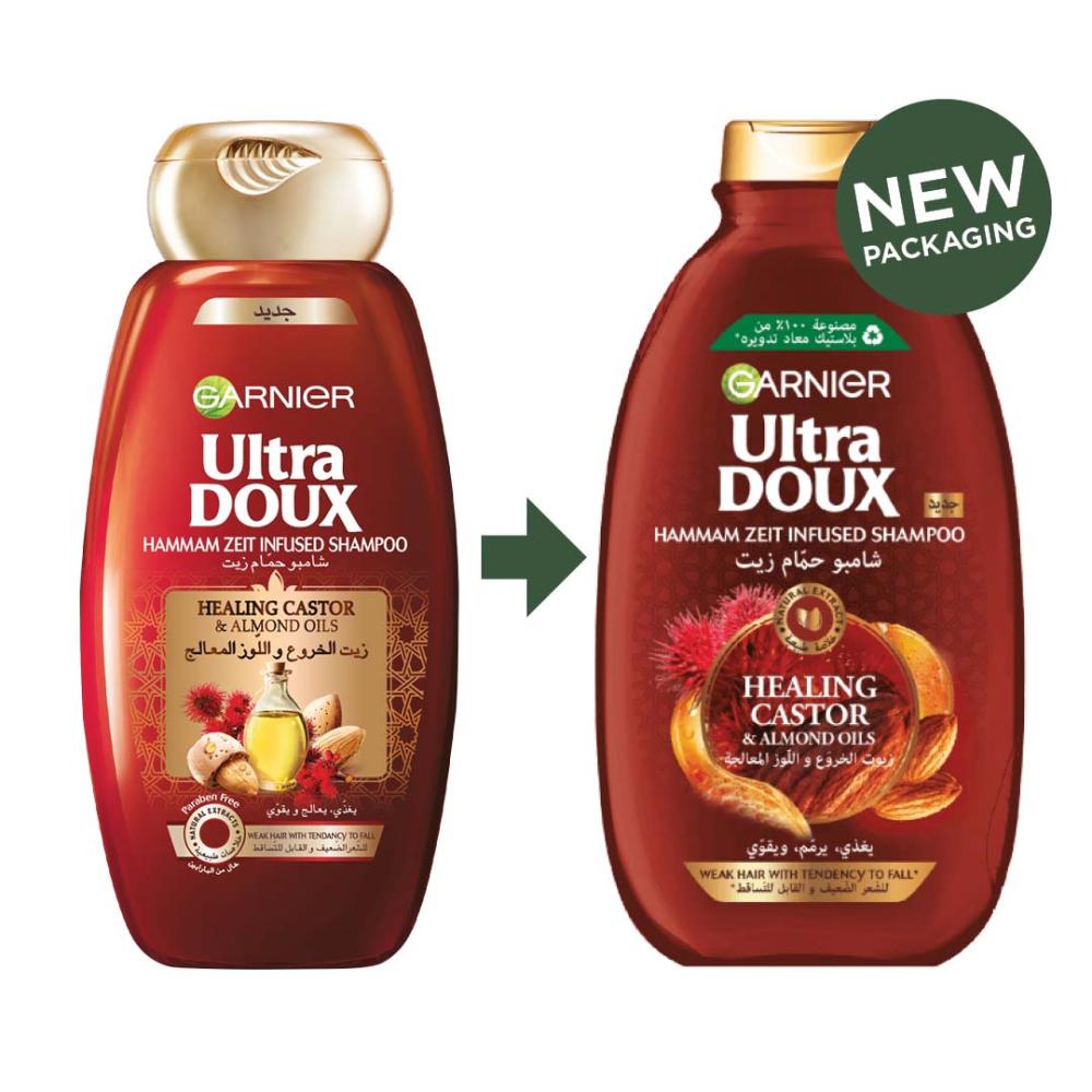 غارنيية الترادوكس شامبو حمام زيت بزيوت الخروع واللوز المعالجة 600 مل