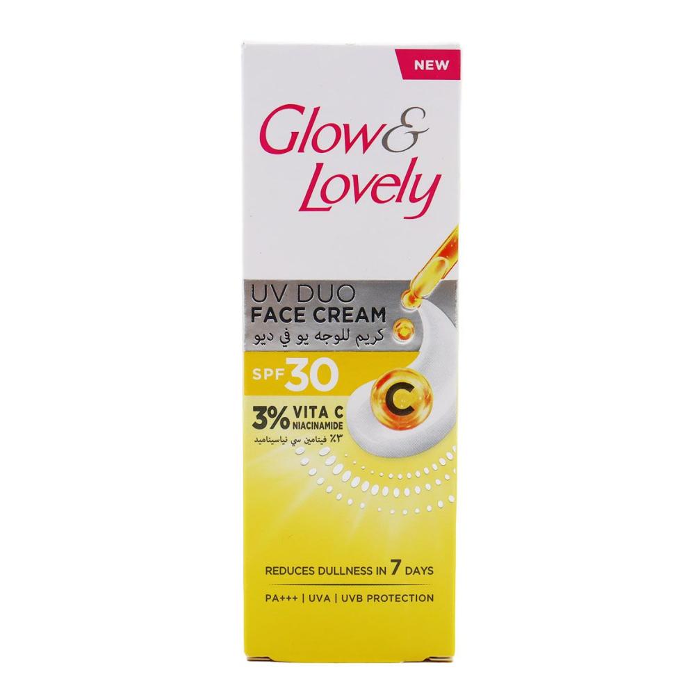 غلو اند لفلي كريم الوجه يو في ديو بفيتامين سي ونيا سيناميد spf 30 (50) جم