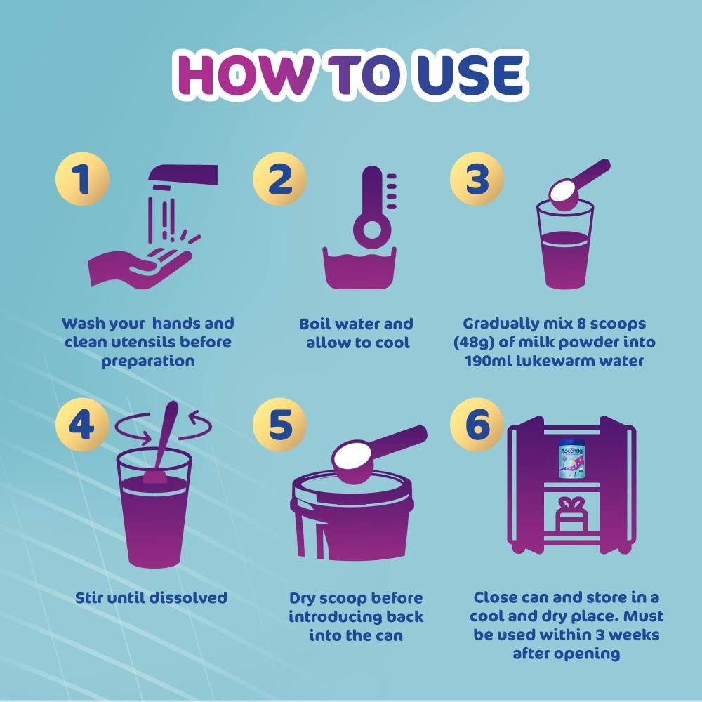 أسيندا حليب نكهة الفانيليا للنمو 3 سنوات فأكثر، 800 جم