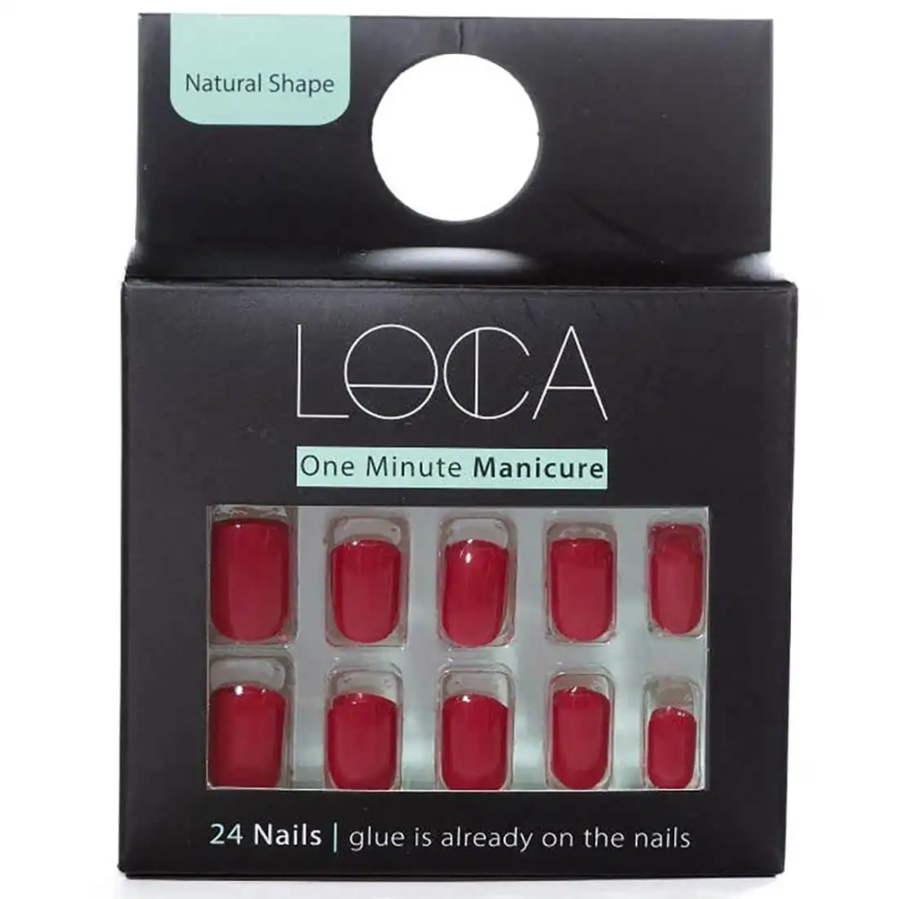 لوكا اظافر صناعية لصق ذاتى لون احمر شكل طبيعى 8
