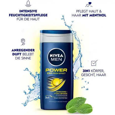 نيفيا جل استحمام باور فريش للجسم والوجه 500مل