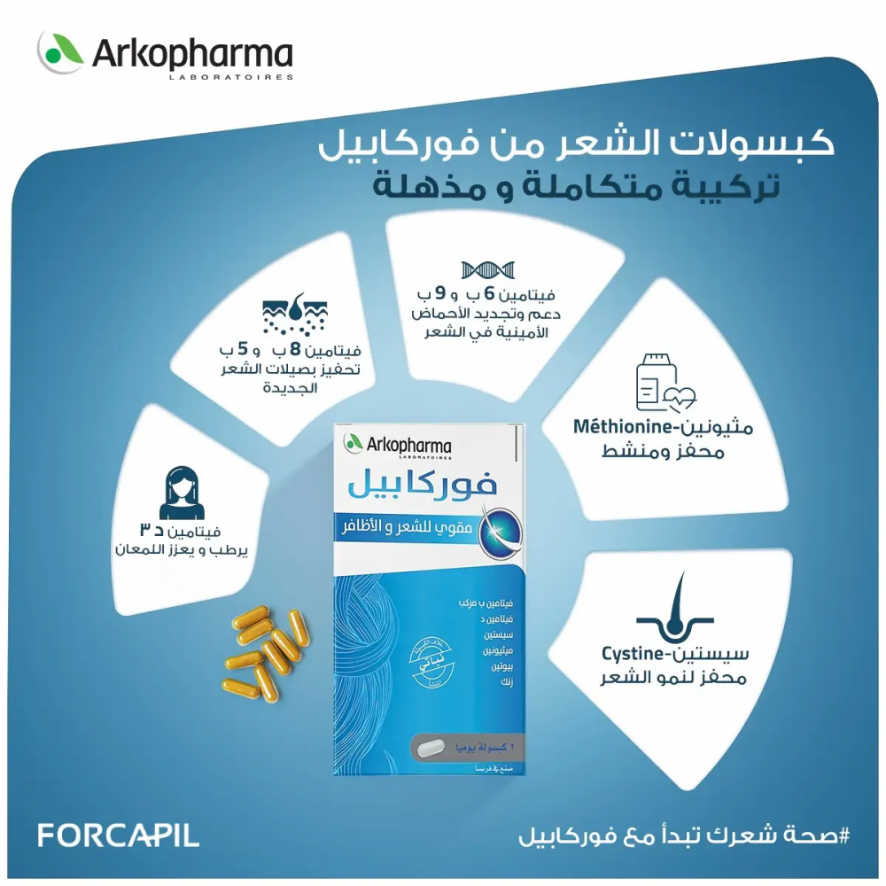 فوركابيل مقوى للشعر والاظافر 60 كبسوله