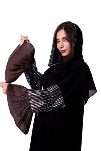 عبايا اسود ملكي مع تطريز الأكمام خرز وترتر