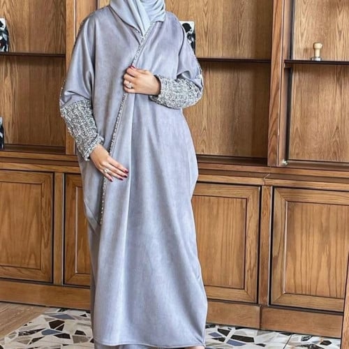 عبايه كريب شاموه رمادي