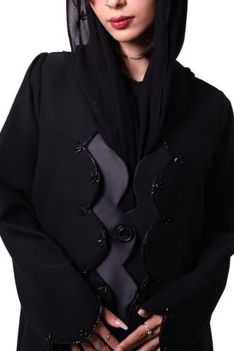 عبايا اسود ملكي مع تفته فرنسي مع تطريز