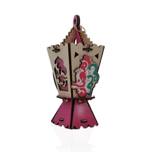 فانوس رمضاني خشب مقاس 20 سم مع كرة مضيئة داخلية تعمل بالهز للأطفال