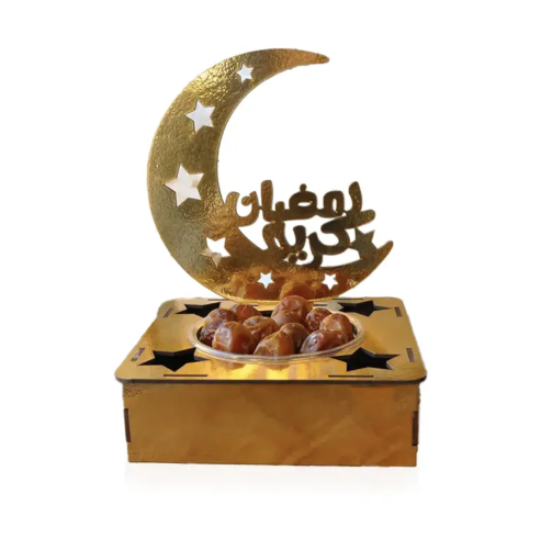 علبة بلاستيك مربعة مع هلال رمضان لتقديم التمور