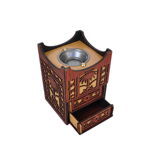 مبخرة شكل سيفين ونخلة لون بني خشب مع ادراج تخزين 16*12 سم